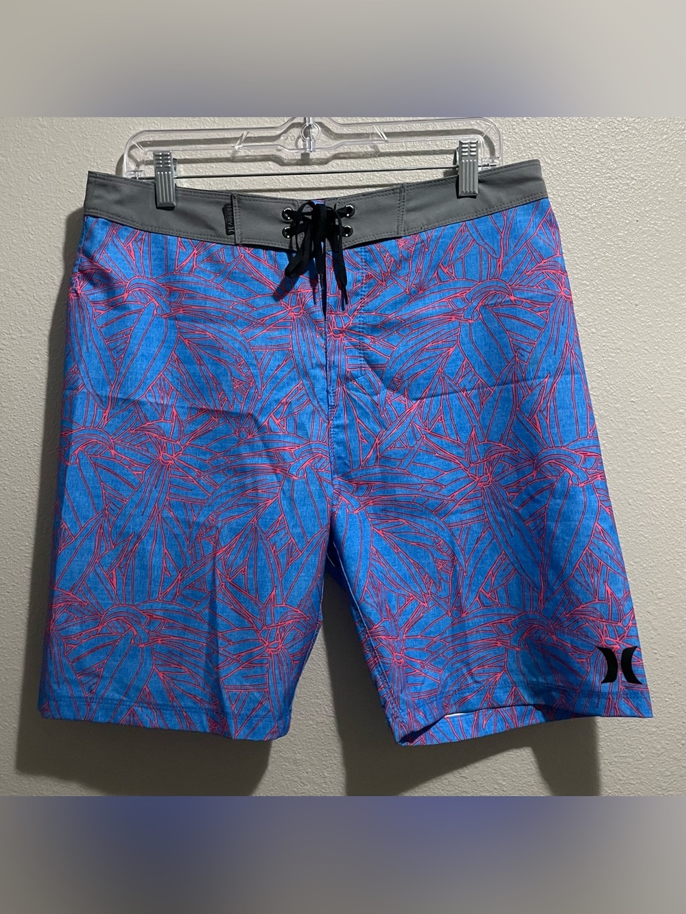 Hurley Blue and Pink Palm-Print Board Shorts